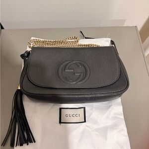 Authentic Gucci Black Crossbody Bag with Gold Chain